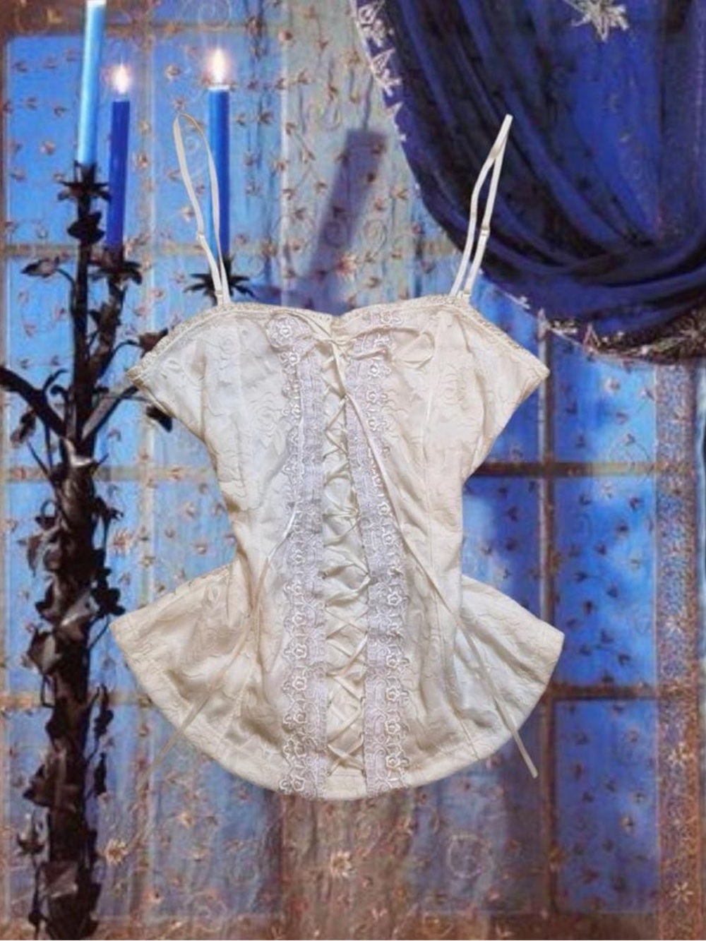 Vintage Y2K Deadstock White Fairycore Coquette Lacey Corset Top
